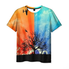 Мужская футболка 3D с принтом Vector time , 100% полиэфир | прямой крой, круглый вырез горловины, длина до линии бедер | 3d | вектор | война и мир | деревья | животные | картинка | красивые | линии | небо | полосы | прикольные | природа | птицы | самолет | узор | цветные | яркие
