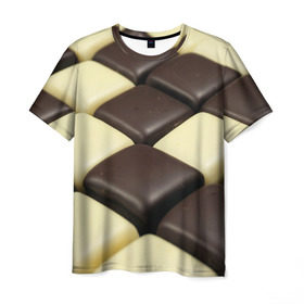 Мужская футболка 3D с принтом Шоколадные конфеты , 100% полиэфир | прямой крой, круглый вырез горловины, длина до линии бедер | десерт | еда | конфеты | сладкое | структуры | шахматы | шоколад