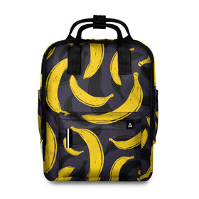 Женский рюкзак 3D с принтом Бананы , 100% полиэстер | лямки с регулируемой длиной, сверху ручки, чтобы рюкзак нести как сумку. Основное отделение закрывается на молнию, как и внешний карман. Внутри два дополнительных кармана, один из которых закрывается на молнию. По бокам два дополнительных кармашка, куда поместится маленькая бутылочка
 | bananas | food. vegan | fruit | yellow | бананы | веган | еда | желтый | фрукты