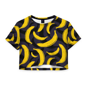 Женская футболка 3D укороченная с принтом Бананы , 100% полиэстер | круглая горловина, длина футболки до линии талии, рукава с отворотами | bananas | food. vegan | fruit | yellow | бананы | веган | еда | желтый | фрукты