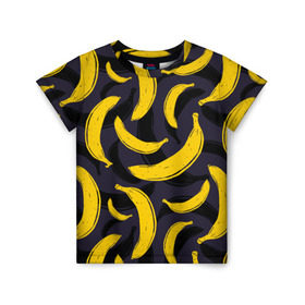Детская футболка 3D с принтом Бананы , 100% гипоаллергенный полиэфир | прямой крой, круглый вырез горловины, длина до линии бедер, чуть спущенное плечо, ткань немного тянется | bananas | food. vegan | fruit | yellow | бананы | веган | еда | желтый | фрукты