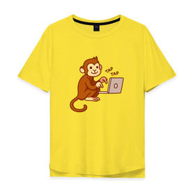 Мужская футболка хлопок Oversize с принтом Codefest`17_6 , 100% хлопок | свободный крой, круглый ворот, “спинка” длиннее передней части | Тематика изображения на принте: codefest | tap | админ | код | кодефест | кодфест | ноутбук | обезьяна | программирование | программист | тап