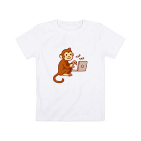 Детская футболка хлопок с принтом Codefest`17_6 , 100% хлопок | круглый вырез горловины, полуприлегающий силуэт, длина до линии бедер | codefest | tap | админ | код | кодефест | кодфест | ноутбук | обезьяна | программирование | программист | тап
