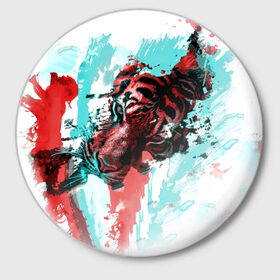 Значок с принтом Тигр ,  металл | круглая форма, металлическая застежка в виде булавки | акварель | картина | кошка | краски | рисунок | тигр