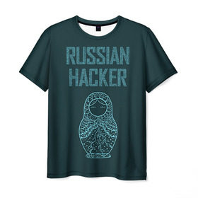 Мужская футболка 3D с принтом Русский хакер , 100% полиэфир | прямой крой, круглый вырез горловины, длина до линии бедер | rushack