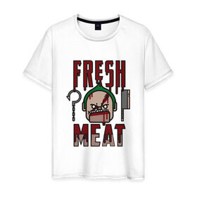 Мужская футболка хлопок с принтом Dota 2 - Fresh Meat , 100% хлопок | прямой крой, круглый вырез горловины, длина до линии бедер, слегка спущенное плечо. | Тематика изображения на принте: dota | dota2 | game | online | дота | игра | крюк | онлайн | пудж | стратегия | хук