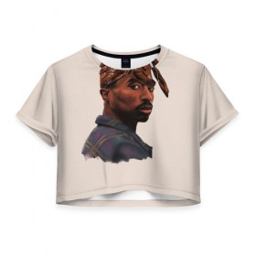 Женская футболка 3D укороченная с принтом Tupac , 100% полиэстер | круглая горловина, длина футболки до линии талии, рукава с отворотами | 2pac | rap | shakur | tupac | рэп | тупак | шакур