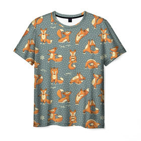 Мужская футболка 3D с принтом Foxes yoga , 100% полиэфир | прямой крой, круглый вырез горловины, длина до линии бедер | Тематика изображения на принте: fitness | fox | yoga | йога | лис | лиса | лисенок | фитнесс
