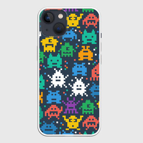 Чехол для iPhone 13 с принтом Монстры пиксели ,  |  | camo | camouflage | game | halloween | minecraft | pacman | pixel | space invaders | игра | камуфляж | классика | майнкрафт | монстры | пиксели | пиксель | хэллоуин