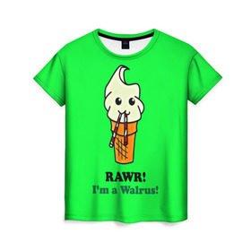 Женская футболка 3D с принтом Смешное мороженко , 100% полиэфир ( синтетическое хлопкоподобное полотно) | прямой крой, круглый вырез горловины, длина до линии бедер | минимализм | мороженко | я морж
