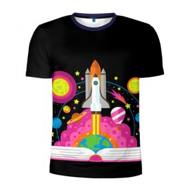Мужская футболка 3D спортивная с принтом Космос , 100% полиэстер с улучшенными характеристиками | приталенный силуэт, круглая горловина, широкие плечи, сужается к линии бедра | звезды | космос | планета | ракета