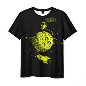 Мужская футболка 3D с принтом Hello! , 100% полиэфир | прямой крой, круглый вырез горловины, длина до линии бедер | день космонавтики | звезда | звезды | космонавт | космонавты | космос | планета | планеты | ракета | ракеты