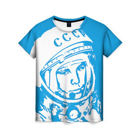 Женская футболка 3D с принтом Гагарин 1 , 100% полиэфир ( синтетическое хлопкоподобное полотно) | прямой крой, круглый вырез горловины, длина до линии бедер | гагарин | день космонавтики | звезды | космос