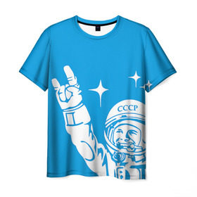 Мужская футболка 3D с принтом Гагарин 2 , 100% полиэфир | прямой крой, круглый вырез горловины, длина до линии бедер | гагарин | день космонавтики | звезды | космос