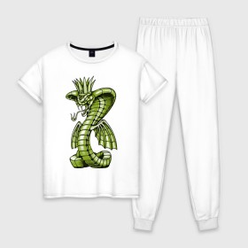 Женская пижама хлопок с принтом Королевская кобра , 100% хлопок | брюки и футболка прямого кроя, без карманов, на брюках мягкая резинка на поясе и по низу штанин | дракон | змея | кобра | корона | монстр