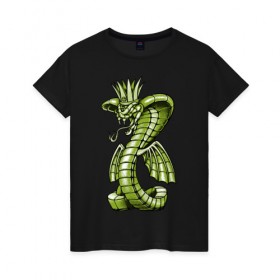 Женская футболка хлопок с принтом Королевская кобра , 100% хлопок | прямой крой, круглый вырез горловины, длина до линии бедер, слегка спущенное плечо | дракон | змея | кобра | корона | монстр