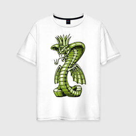 Женская футболка хлопок Oversize с принтом Королевская кобра , 100% хлопок | свободный крой, круглый ворот, спущенный рукав, длина до линии бедер
 | дракон | змея | кобра | корона | монстр