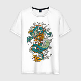 Мужская футболка хлопок с принтом Дракон , 100% хлопок | прямой крой, круглый вырез горловины, длина до линии бедер, слегка спущенное плечо. | дракон | китай | монстр | фен | шуй