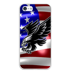 Чехол для iPhone 5/5S матовый с принтом Флаг США с орлом , Силикон | Область печати: задняя сторона чехла, без боковых панелей | usa | америка | белоголовый | герб | государство | доллар | дядя сэм | звездно полосатый флаг | лысый | нато | оон | орел | птица | свобода | символ | соединённые штаты америки | страна | сша | штат