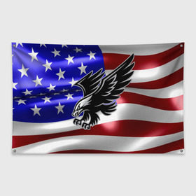 Флаг-баннер с принтом Флаг США с орлом , 100% полиэстер | размер 67 х 109 см, плотность ткани — 95 г/м2; по краям флага есть четыре люверса для крепления | usa | америка | белоголовый | герб | государство | доллар | дядя сэм | звездно полосатый флаг | лысый | нато | оон | орел | птица | свобода | символ | соединённые штаты америки | страна | сша | штат