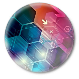Значок с принтом Hi-tech ,  металл | круглая форма, металлическая застежка в виде булавки | html | коды | нано | программный код | синий | хайтек