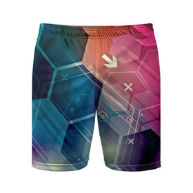 Мужские шорты 3D спортивные с принтом Hi-tech ,  |  | html | коды | нано | программный код | синий | хайтек