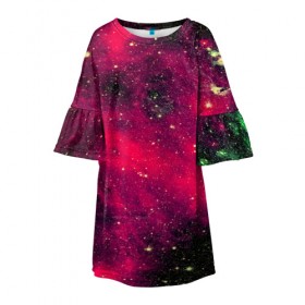 Детское платье 3D с принтом Розовый космос , 100% полиэстер | прямой силуэт, чуть расширенный к низу. Круглая горловина, на рукавах — воланы | Тематика изображения на принте: nebula | space | star | вселенная | звезды | земля | космический | космос | планеты | плеяды | пространство | созвездие