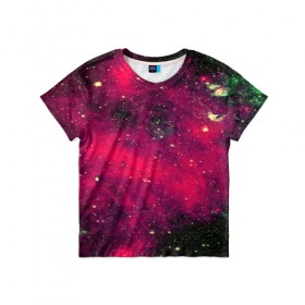 Детская футболка 3D с принтом Розовый космос , 100% гипоаллергенный полиэфир | прямой крой, круглый вырез горловины, длина до линии бедер, чуть спущенное плечо, ткань немного тянется | nebula | space | star | вселенная | звезды | земля | космический | космос | планеты | плеяды | пространство | созвездие