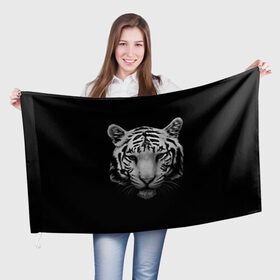 Флаг 3D с принтом Тигр , 100% полиэстер | плотность ткани — 95 г/м2, размер — 67 х 109 см. Принт наносится с одной стороны | белый тигр | кошка | тигр