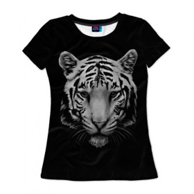 Женская футболка 3D с принтом Тигр , 100% полиэфир ( синтетическое хлопкоподобное полотно) | прямой крой, круглый вырез горловины, длина до линии бедер | белый тигр | кошка | тигр