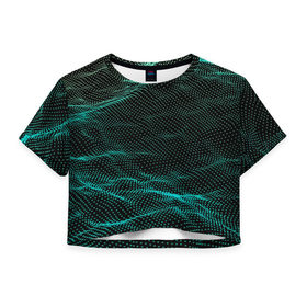 Женская футболка 3D укороченная с принтом Звуковые волны , 100% полиэстер | круглая горловина, длина футболки до линии талии, рукава с отворотами | 