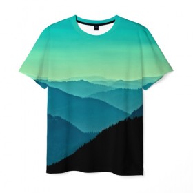 Мужская футболка 3D с принтом Туманный лес , 100% полиэфир | прямой крой, круглый вырез горловины, длина до линии бедер | 
