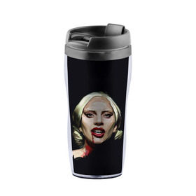 Термокружка-непроливайка с принтом Леди Гага , внутренняя часть — пищевой пластик, наружная часть — прозрачный пластик, между ними — полиграфическая вставка с рисунком | объем — 350 мл, герметичная крышка | lady gaga | леди гага
