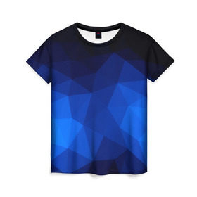 Женская футболка 3D с принтом Синие полигоны , 100% полиэфир ( синтетическое хлопкоподобное полотно) | прямой крой, круглый вырез горловины, длина до линии бедер | абстракция | бумага | геометрия | грани | изгиб | линии | полигоны | полосы | постель | розовый | сочетания | текстура | треугольники