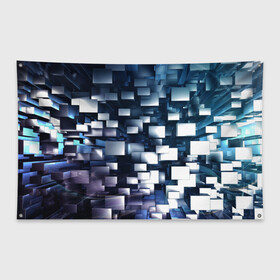 Флаг-баннер с принтом 3D куб , 100% полиэстер | размер 67 х 109 см, плотность ткани — 95 г/м2; по краям флага есть четыре люверса для крепления | абстракция | геометрия | квадраты | металлический | синие | стальные | текстура | фигуры