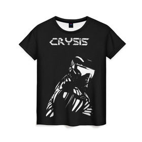 Женская футболка 3D с принтом CRYSIS , 100% полиэфир ( синтетическое хлопкоподобное полотно) | прямой крой, круглый вырез горловины, длина до линии бедер | crysis | другие | игра | крайзис | кризис | надпись | прикольные | пророк | черно белый