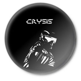 Значок с принтом CRYSIS ,  металл | круглая форма, металлическая застежка в виде булавки | crysis | другие | игра | крайзис | кризис | надпись | прикольные | пророк | черно белый