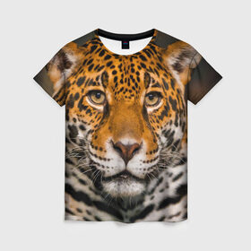 Женская футболка 3D с принтом Jaguar , 100% полиэфир ( синтетическое хлопкоподобное полотно) | прямой крой, круглый вырез горловины, длина до линии бедер | глаза | дикая кошка | кошка | леопард | сафари | хищник | ягуар