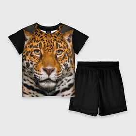 Детский костюм с шортами 3D с принтом Jaguar ,  |  | глаза | дикая кошка | кошка | леопард | сафари | хищник | ягуар