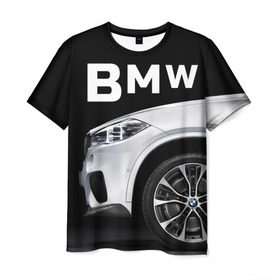 Мужская футболка 3D с принтом BMW белая , 100% полиэфир | прямой крой, круглый вырез горловины, длина до линии бедер | bmw | x3 x4 x5 x6 x7 x8 | авто | автомобиль | блатная | бмв | бумер | бэха | иномарка | концерн | красивая | крутая | марка немецкая | машина | пацанский таз | прикольная | тачила | тачка