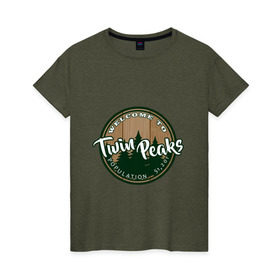 Женская футболка хлопок с принтом Twin Peaks , 100% хлопок | прямой крой, круглый вырез горловины, длина до линии бедер, слегка спущенное плечо | twin peaks твин пикс | девид линч | лес | лора палмер | сова | туман