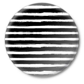 Значок с принтом Тельняшка ,  металл | круглая форма, металлическая застежка в виде булавки | Тематика изображения на принте: геометрия | зебра | линии | полосы | тельняшка | узор | черно белый