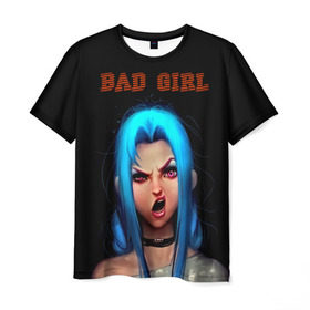 Мужская футболка 3D с принтом Bad Girl , 100% полиэфир | прямой крой, круглый вырез горловины, длина до линии бедер | Тематика изображения на принте: 3d | girl | девушка | прикольные | рок | синие волосы | скандалистка | эмо