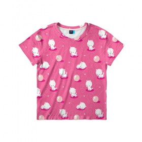 Детская футболка 3D с принтом Милые котики , 100% гипоаллергенный полиэфир | прямой крой, круглый вырез горловины, длина до линии бедер, чуть спущенное плечо, ткань немного тянется | кот | котики | кошка | милые | розовая | яркая