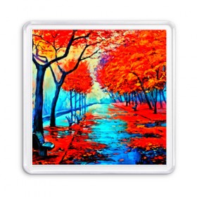 Магнит 55*55 с принтом Autumn , Пластик | Размер: 65*65 мм; Размер печати: 55*55 мм | 3d | вода | деревья | другие | желтый | живопись | картинка | краски | листья | осень | пейзаж | прикольные | природа | река | рисунок | яркие