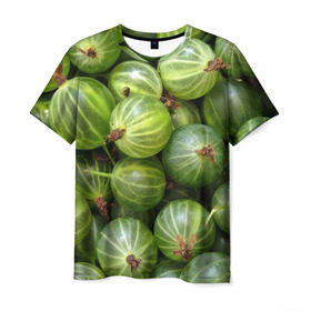 Мужская футболка 3D с принтом Крыжовник , 100% полиэфир | прямой крой, круглый вырез горловины, длина до линии бедер | еда | зеленый | крыжовник | растения | текстура | фрукты | ягоды