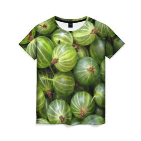 Женская футболка 3D с принтом Крыжовник , 100% полиэфир ( синтетическое хлопкоподобное полотно) | прямой крой, круглый вырез горловины, длина до линии бедер | еда | зеленый | крыжовник | растения | текстура | фрукты | ягоды