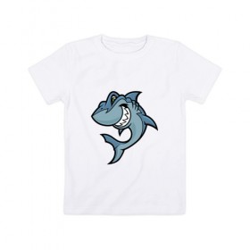 Детская футболка хлопок с принтом Акула Blue , 100% хлопок | круглый вырез горловины, полуприлегающий силуэт, длина до линии бедер | 