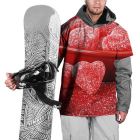 Накидка на куртку 3D с принтом Мармеладные сердца , 100% полиэстер |  | еда | конфеты | красный | мармелад | сердечки | сладости
