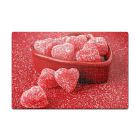 Пазл магнитный 126 элементов с принтом Мармеладные сердца , полимерный материал с магнитным слоем | 126 деталей, размер изделия —  180*270 мм | еда | конфеты | красный | мармелад | сердечки | сладости